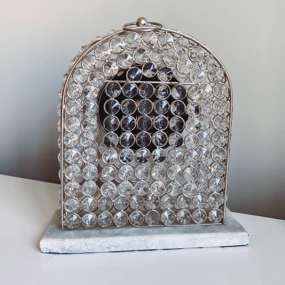 Crystal Decorative Clock with White Marble Base - Picture 2 of 2